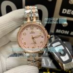 Copy Omega Ladies Crystal Diamond Watch - Pink Dial Two Tone Rose Gold 33mm